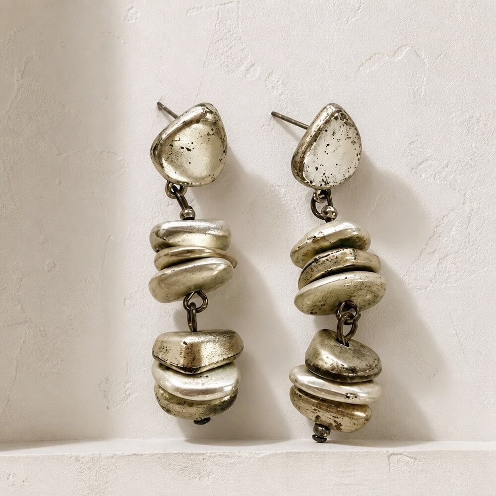 Tutti & Co. Silver-Plated 'Row' Earrings — Organic Multi-Disc Pebble Dangles